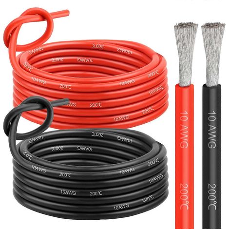 Câble souple en cuivre étamé 10 AWG, 6 m (20 pi), rouge et noir, pour batteries solaires, automobiles, bateaux et camping-cars.