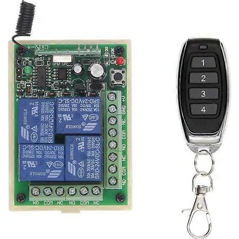Funkfernbedienung für Lampenschalter (12 V/24 V, 4 Kanäle) mit Sender und Empfänger. Geeignet für Motor, Computerzugang, Türöffnung und Stromausschaltung. (1/4)