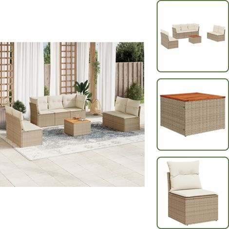Salon de jardin avec coussins 8 pcs beige résine tressée - Ensemble Salon De Jardin - Mobilier De Jardin - Canapé Extérieur - Set De Jardin - Chaise Lounge (1/5)