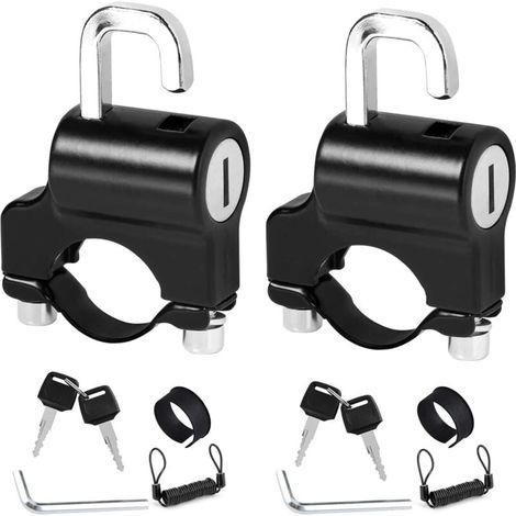2 pièces Serrure de Casque de Moto Noir, Antivol Guidon Verrouillage de Casque, Antivol de Casque Universel avec Clés, Verrou de Casque Antivol Convient pour 22mm-24mm Guidon de Moto (1/5)