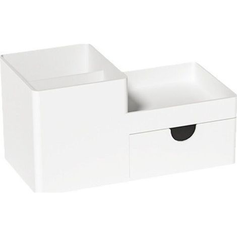 Porte-stylo télescopique blanc en plastique rigide – Boîte de rangement cosmétique et bureau, extensible, 1 pièce (1/5)
