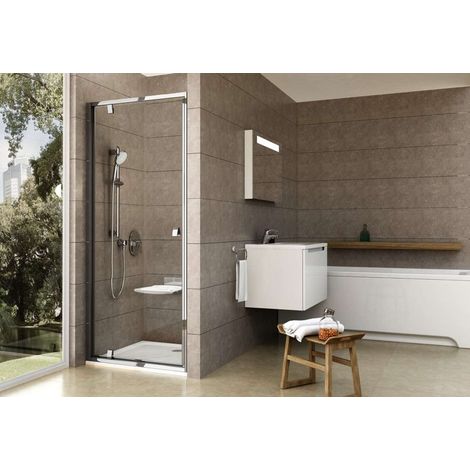 Ravak Pivot - Puerta de ducha pivotante, 90 cm, aluminio brillante/cristal transparente 03G70C00Z1