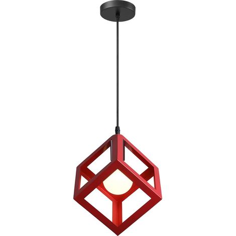 Würfelförmige Pendelleuchte – 1 Stück – Metall – Retro-Design – Geometrisches Design – Wohnzimmer, Schlafzimmer, Restaurant – 16 cm, Rot (1/5)