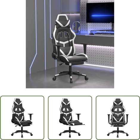 vidaXL Fußstütze - Gaming-Stuhl mit Massage & Fußstütze Schwarz & Weiß Kunstleder (1/5)