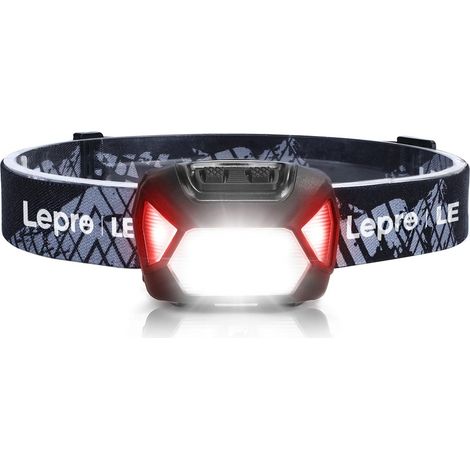 Lampe Frontale Piles, 1300 Lux Super Lumineux 6 Modes Léger Torche Frontale LED avec Voyant Rouge, Inclinaison 45° et Bandeau Réglable, IPX4 Étanche pour Camping, Course, Pêche (1/5)