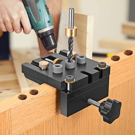 Kit de gabarits de perçage 3 en 1 avec forets de 6/8/10/15 mm, comprenant un clip de positionnement, un guide de perçage réglable et un poinçon de positionnement. Outils de menuiserie et de bricolage (1/4)