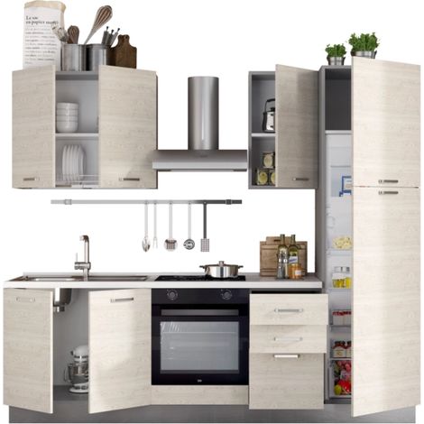 composizione cucina completa ares con lavello a sinistra e piano cottura ad induzione 255x60x216 cm