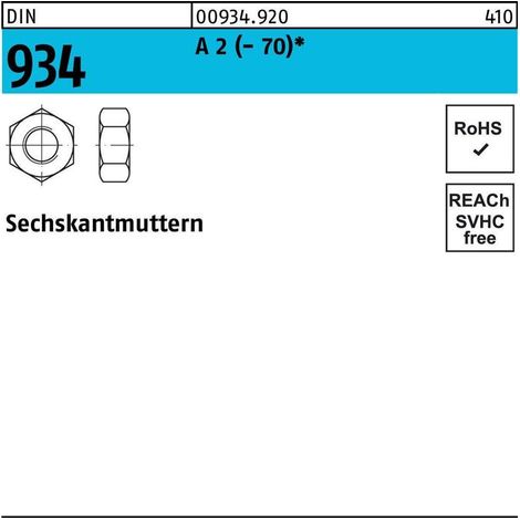 Sechskantmutter DIN 934 M 10 x 1,5 Edelstahl A2 blank 250 Stk (1/3)