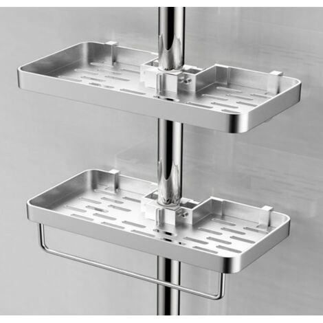 Lot de 2 Étagères de Douche Sans Perçage, Porte-Savon en Aluminium avec Plateau pour Gel Douche, Compatible avec les Tubes de 22-25mm (1/5)