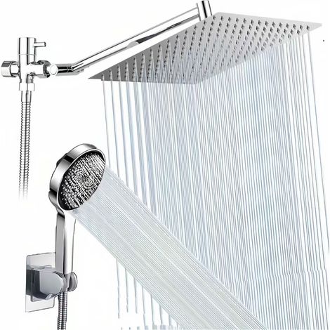 Set soffione doccia estensibile, set soffione doccia da 8 pollici con aumento della pressione, doccetta a 3 velocità, colore argento.
