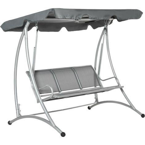 Outsunny Three Person Steel Outdoor Porch Swing Chair Bench w/ Canopy Cover Grey