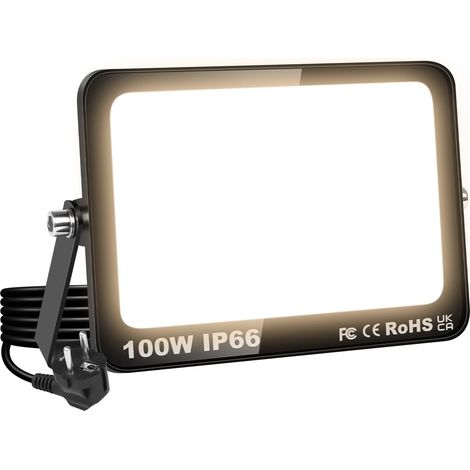 100W Projecteurs LED Extérieur, 10000LM Spot LED Extérieur avec prise, Étanche Éclairage de Sécurité Projecteur led lampe de Patio, Jardin, Garage, Terrasse, 3000K Blanc Neutre