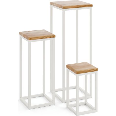 LAMO Manufaktur SET 30cm/50cm/70 cm Pflanzenständer Blumenständer Blumenhocker Gestell: Grauweiß 100% Echtholz Massiv Platte Farbe: Rustikal