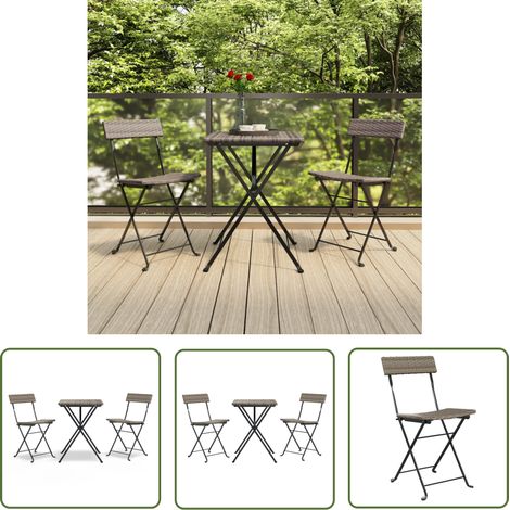 The Living Store Ensemble de bistro pliable 3 pcs Gris Résine tressée - Meubles De Jardin - Salon De Jardin - Set De Bistro - Mobilier Extérieur - Résine Tressée (1/5)