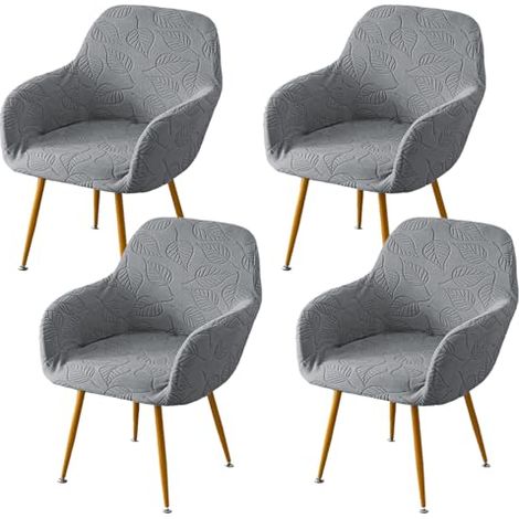 Housse de Chaise élastiques, Housse de Fauteuil Relax Extensible, Couverture de Chaise, Housse de Salle à Manger Amovible Lavables, Housse de Protection pour Fauteuil (Gris foncé, 4 Pièces) (1/4)