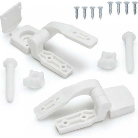 Charnière de remplacement pour siège de toilette en plastique blanc avec boulons, vis et écrous (1/5)