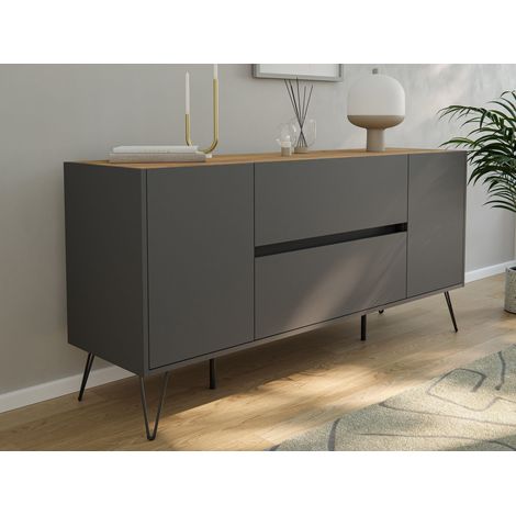 Sideboard Yako 155cm 2 SoftClose 2 Türen Grafit/Eiche Top
