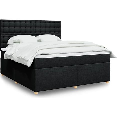 Cama box spring con colchón tela negro 180x200 cm (1/5)