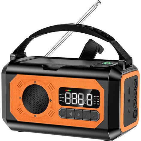 Radio météo d'urgence à manivelle et solaire, alerte NOAA, 12 000 mAh, lampe torche/SOS/chargeur (noir) (1/5)