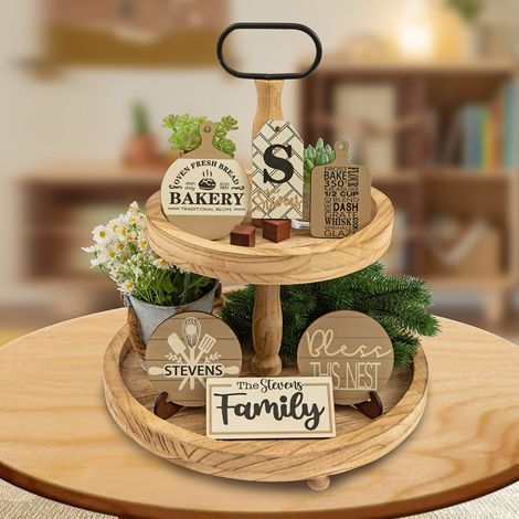 Plateau Empilable Decoration - Bois Naturel - Pour Cuisine Salle À Manger Table De Séjour Bureau Étagère - Set De 1 Pièce