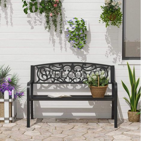 Banco de jardín de 2 plazas de metal, 127 x 60 x 87 cm, negro OKMYHOME (1/5)