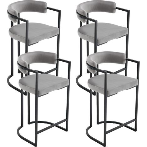 Barhocker 4er Set Samt mit Armlehnen und Rückenlehne, Grau, Sitzhöhe 66cm (1/5)