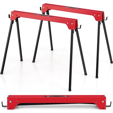 COSTWAY Folding Sawhorses Pack of 2 Compact Power Tools Twin Pack-Red (1/5)