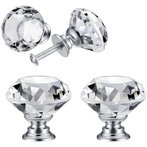 BUNTHAUS 30 mm 4 Pcs Bouton de Porte de Cristal, Poignées de Diamant, Poignee de Meuble Diamant, Poignée Boutons Décoration de Armoire, Tiroir, Cuisine Bouton Poignées (1/5)
