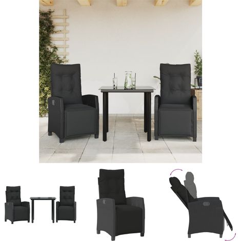 Garten-Essgruppe - vidaXL 3-tlg. Garten-Essgruppe mit Kissen Schwarz Poly Rattan - Sitzkissen (1/5)