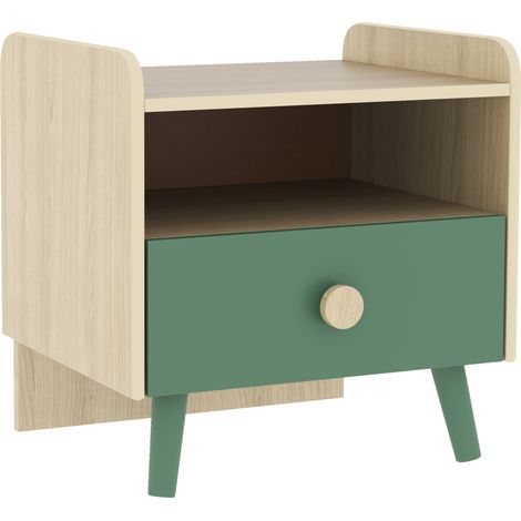 Table de nuit enfant avec tiroir et compartiment, petite table d'appoint en bois massif pour chambre d'enfant (1/5)