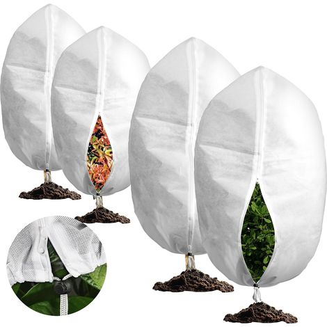 Housse Hivernage Plante, Lot de 4 Voile Hivernage Plante Exterieur 80x100cm Avec Fermeture Éclair et Cordon de Serrage, 70g/m² Housses de Protection pour Plantes, Réutilisable (60x80cmx2 + 80x100cmx2)