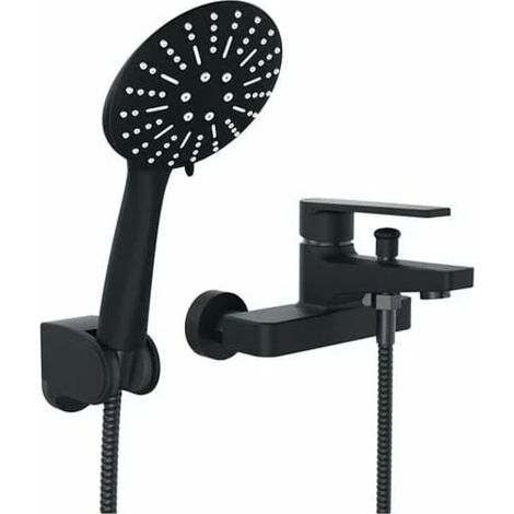 Robinet mitigeur mural noir pour baignoire avec douchette apparente, ensemble baignoire et douche style rétro en laiton, jets 3 modes pluie/pulsé/mixte