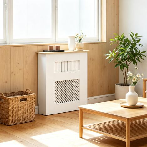 Copritermosifone 78x19x81 cm in MDF bianco con ripiano salvaspazio FloraGrace (1/5)
