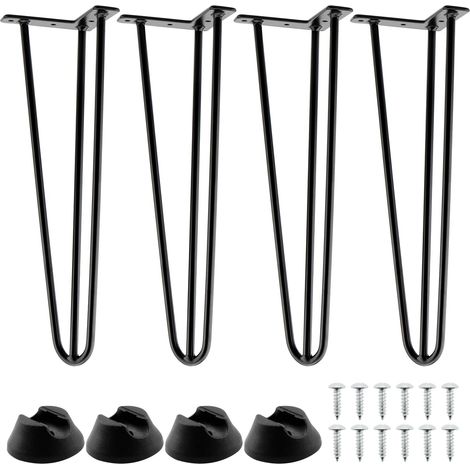 Lot de 4 Pieds de Table en Épingle à Cheveux 40 cm - Métal Noir - 3 Barres - Support 80-120 kg - avec 4 Protections de Sol et 16 Vis - pour Bureau, Table à Manger, Table Basse, Meuble (1/5)