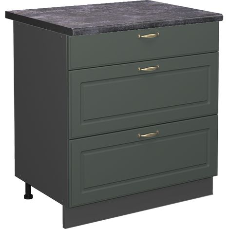 Mobiletto base per cucina Fame-Line, Verde-oro rustico, 80 cm con 3 cassetti, PL Antracite, Vicco (1/5)