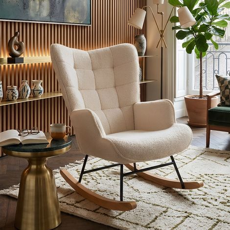 Creahappy Fauteuil Roulant Chaise - Basculante en Tissu Bouclette - Style Scandinave - Beige Élégant (1/5)