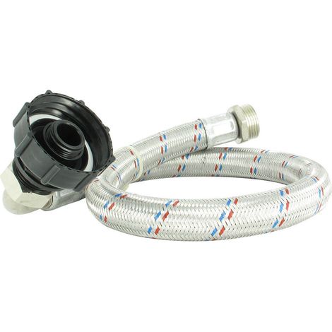Multicuves – Tuyau d'arrosage inox tressé 70 cm – Raccord mâle 1'' et femelle 1'' – Bouchon PEHD 2" S60X6 – Pour cuve 1000L et pompe d'arrosage (1/4)