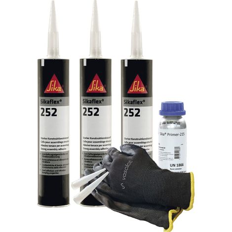Sikaflex 252 weiß 3x 300ml Klebstoff mit Primer 215 - für die Verklebung von Stahl und Aluminium mit 5 Düsenspitzen (1/3)
