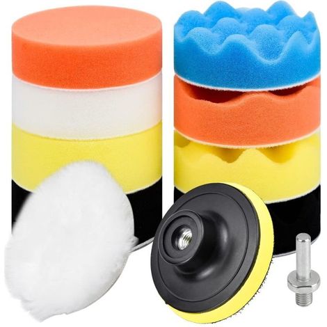 11 Pièces Éponges de Polissage 80mm Pad Polissage Tampon de Polissage Kit de Polissage Éponge avec M10 Adaptateur pour Perceuse Tampon de Polissage en Laine pour Polissage de Voiture Meulage Cirage (1/5)