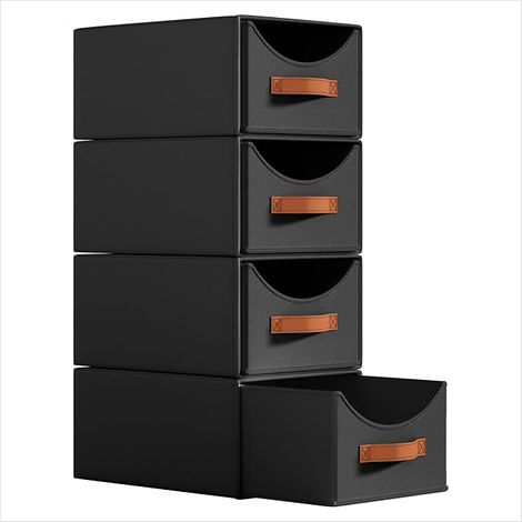Tour de Rangement Caisson Tiroirs de Rangement Empilables Fenêtre Transparente, 35 x 25 x 17 cm, Boite de Rangement Documents, Vetement, Chambre à Coucher, Noir (1/5)