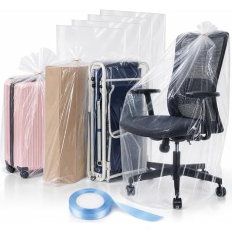 6 Pcs Sac Plastique Rangement Extra Grand, Sacs de Protection Valise Transparents en PE, Housse de Rangement Grand Format 120 x 90 cm avec Ruban 22 m, pour Peluches Couettes Bagages Vêtements (1/5)