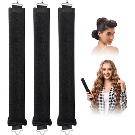 Boucles sans chaleur, 3 pièces, boucles de cheveux en velours doux, boucles sans chaleur, boucleur sans chaleur DIY pour cheveux longs, courts, raides ou bouclés (noir)