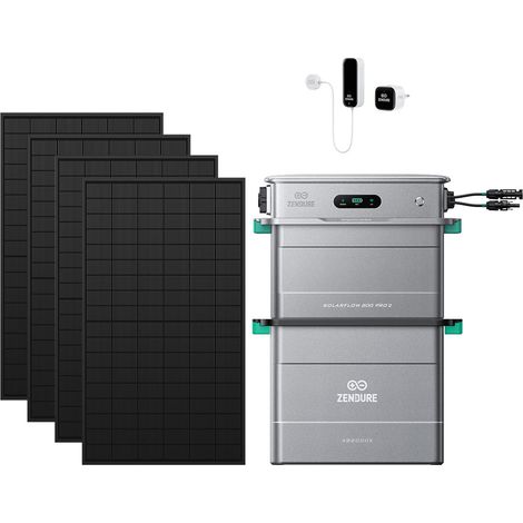 Zendure SolarFlow 800 Pro 2 – Balkonkraftwerk mit Speicher, 2640W Solar-Eingang, 1000W AC-Laden, 800W Ausgang, KI-Energiemanagement, mit AB2000L, mit Smart Meter D0, 4x450W Solarpanel