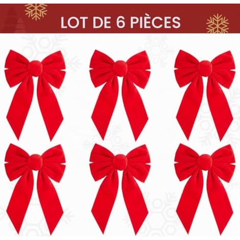 Lot de 6 nœuds de Noël en velours rouge, 33 cm de long et 23 cm de large, pour sapin, grands nœuds décoratifs pour décorations de Noël intérieures et extérieures, couronnes de Noël (1/4)