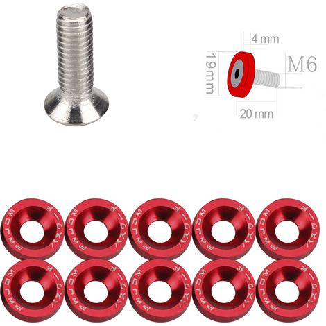 JDM Car Modification Parts M6 Washer Screws, Battery Guard Washers, Mudguards, License Plate Frame Screws, Decorative - Red (1/4)