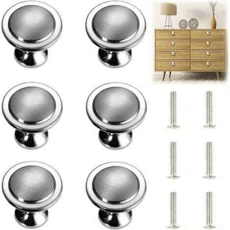 Boutons et poignées de meubles,6 Morceaux Poignée D'armoire En Argent Massif Poignée Ronde De Meuble En Acier Inoxydable Argenté Avec Vis Diamètre De 27mm (1/5)
