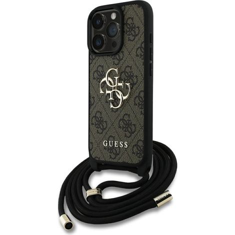 Funda Guess 4G con logo grande y correa para cable, tipo bandolera, para iPhone 16 Pro Max, color marrón. (1/5)
