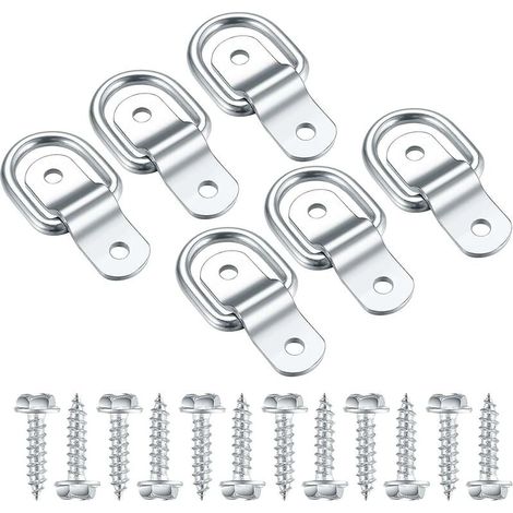 Anneaux D'arrimage en D, Crochet Fixation INOX, Anneau De Montage pour Anneau De Fixation, Darrimage Sangle 6 Pcs et 12 Vis pour Remorque Voiture, Hamac Bois, Camping (1/5)