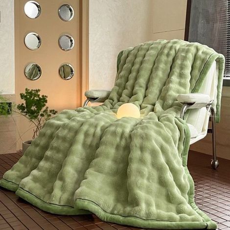 1 pièce Couverture polaire épaisse, imitation fourrure de lapin, plaid flanelle vert 150x200 cm, jeté de canapé et couvre-lit