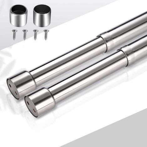 Barre de penderie télescopique en acier inoxydable, de 31 à 51 cm, avec embouts et vis, réglable. (1/4)
